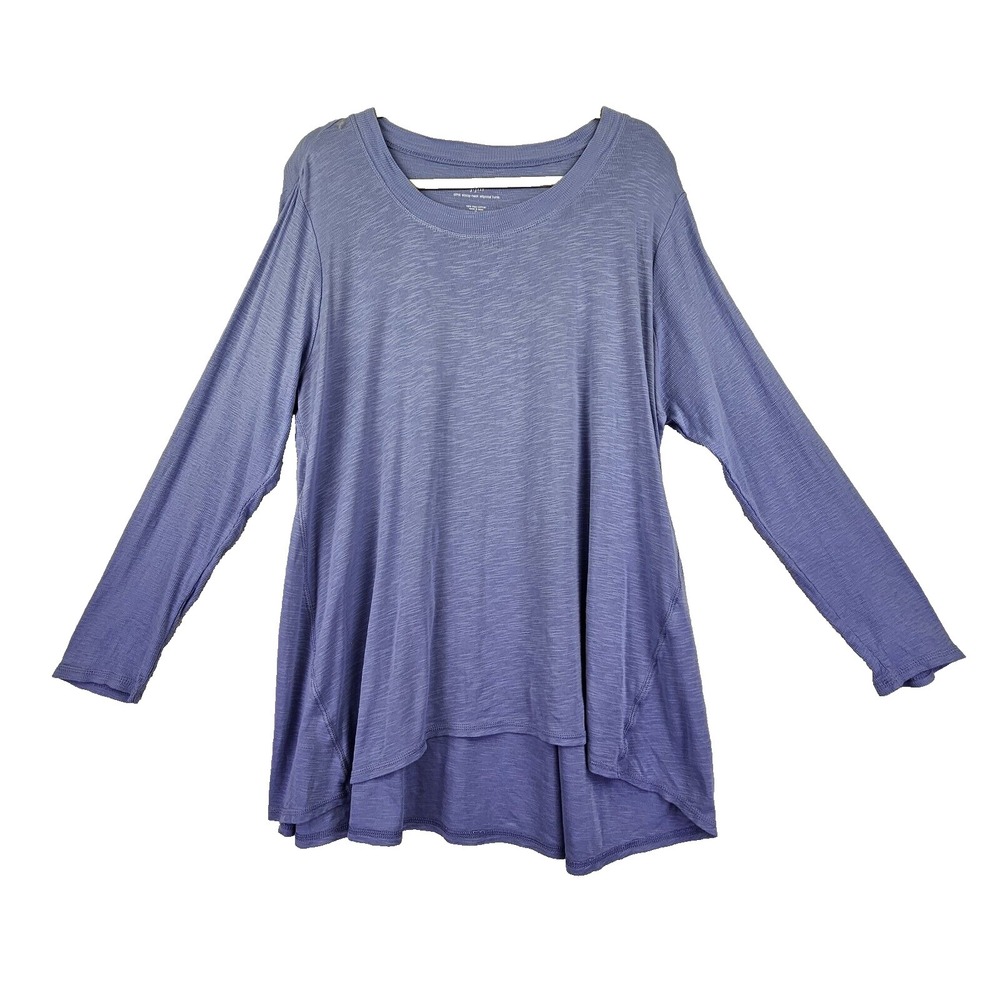 J Jill Top Womens XL Petite Pima Scoop Neck Elliptical Tunic Coastal Blue Cotton